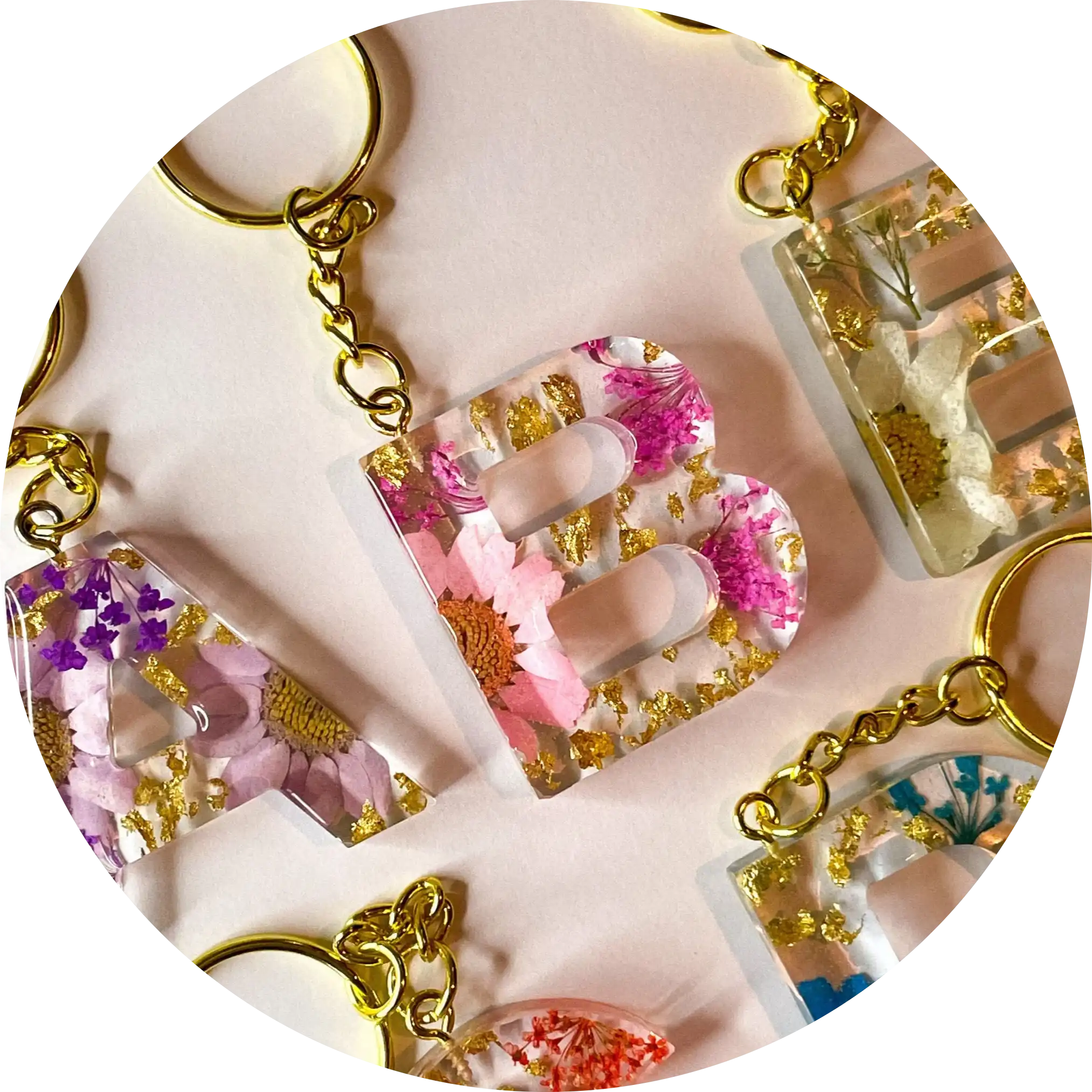 A collection of colorful resin keyrings